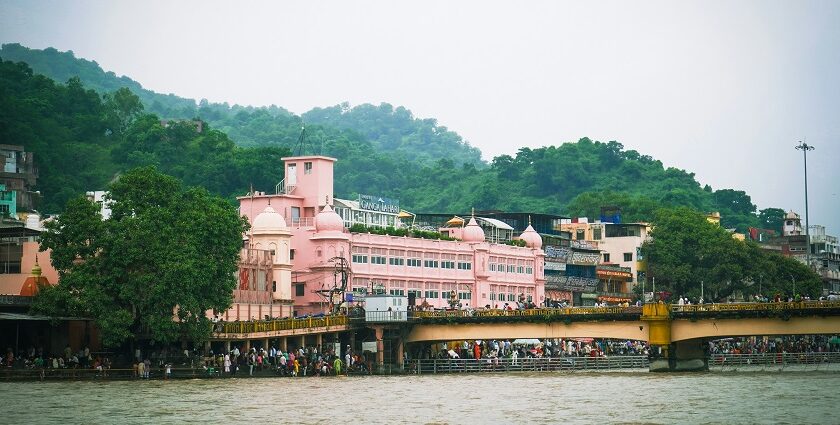 A glimpse of spiritual attraction surrounded by shimmering waters in Uttarakhand.