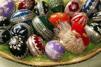 A plate full of colourfully decorated Easter Eggs in the Czech Republic’s Hana Region.